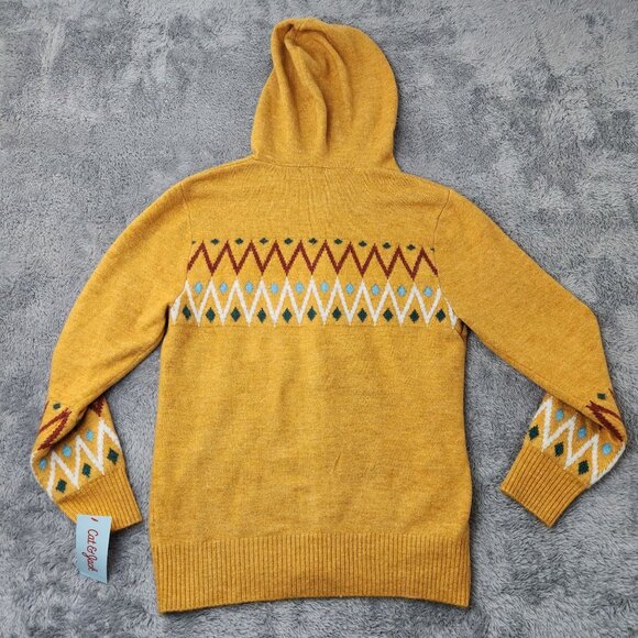 Cat & Jack Hooded Cardigan Kids Size L Yellow With Zip Closure Geometric Pattern - Picture 2 of 15